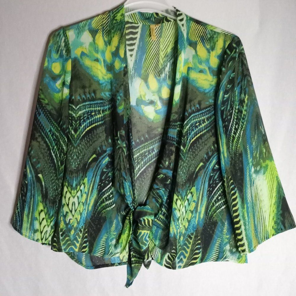 Chenault Tropical Printed Sheer Long Sleeve Women's Cover Top Size M